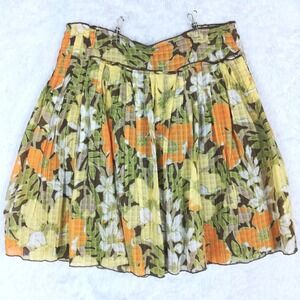 Tommy Bahama Womens Silk Blend Skirt Pleated‎ Floral Print Yellow Boho Knee 12